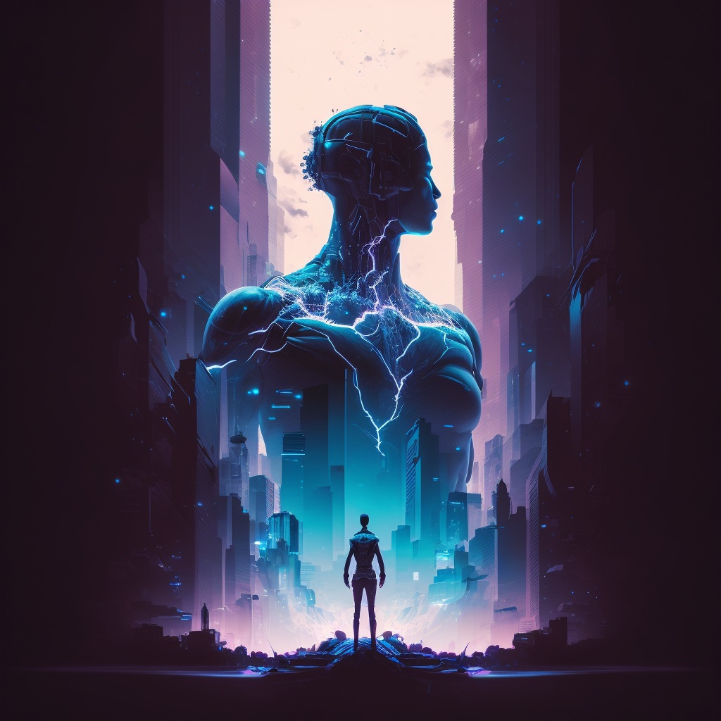 AI minimalistic design of a person looking up at a tower