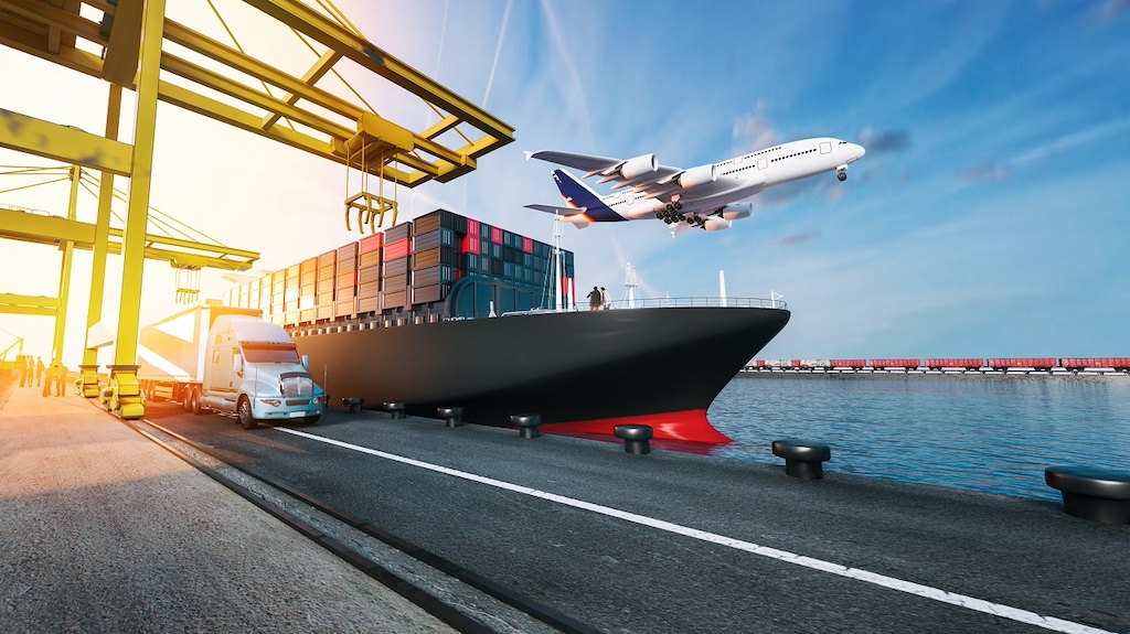 Plane trucks are flying towards the destination with the brightest. 3d rendering and illustration.